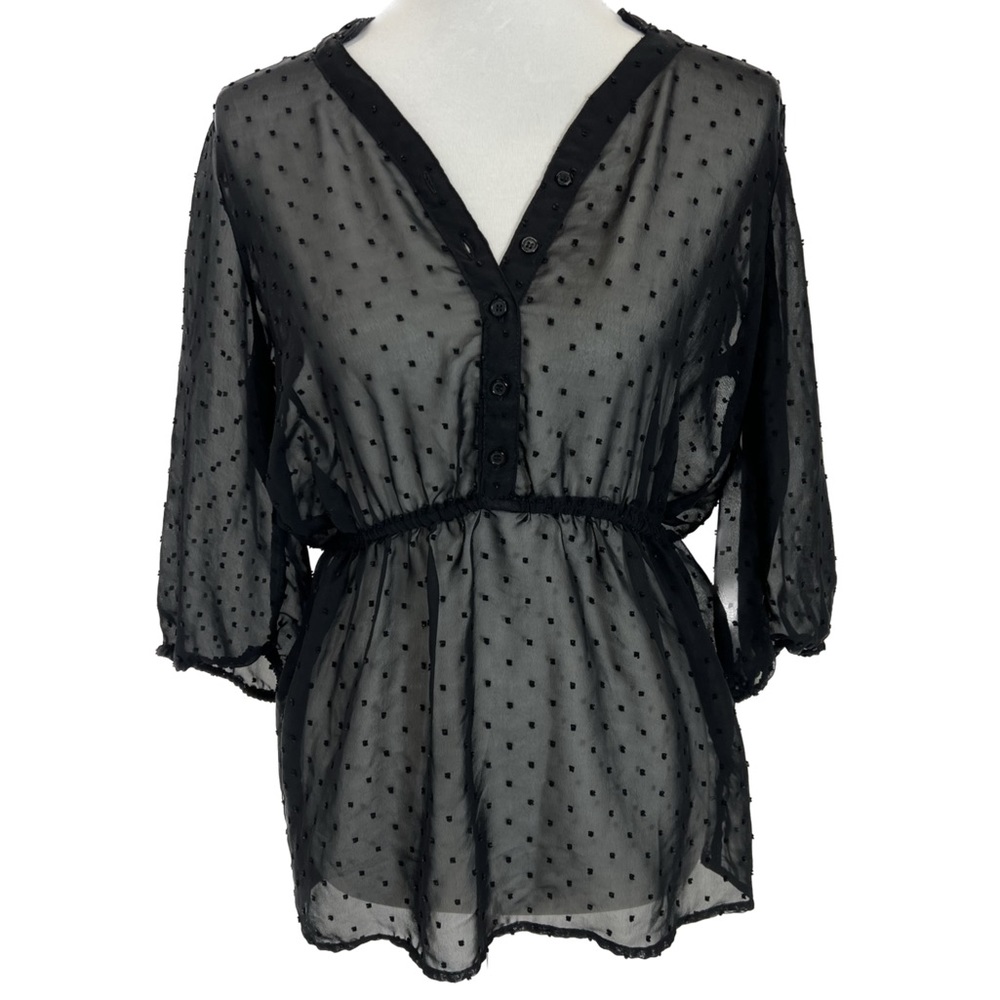 Mossimo Women’s Sheer Black Polka Dot Blouse Size S